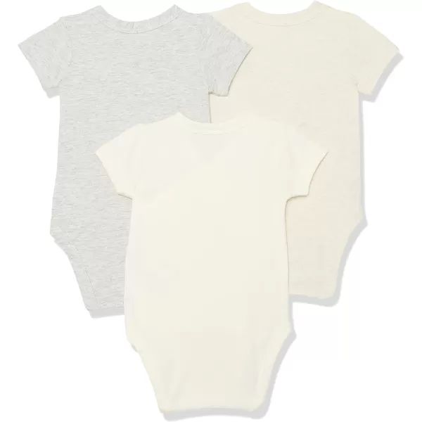 Amazon Essentials Unisex Babies Cotton ShortSleeve Side Snap Bodysuit Previously Amazon Aware Pack of 3Oatmeal HeatherIvory