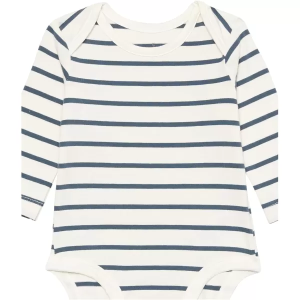 Amazon Essentials Unisex Babies Cotton Stretch Jersey Long Sleeve Bodysuit Previously Amazon Aware Pack of 3Beige BunnyDusty BlueNavy Stripe