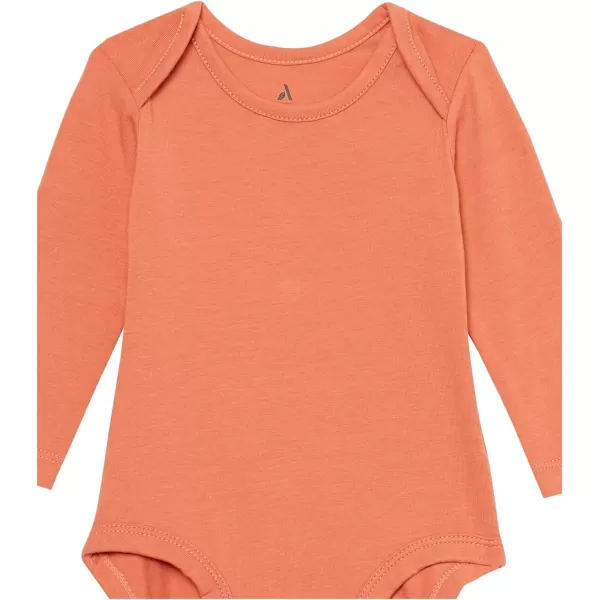 Amazon Essentials Unisex Babies Cotton Stretch Jersey Long Sleeve Bodysuit Previously Amazon Aware Pack of 3Beige MouseLight OrangePink Stripe