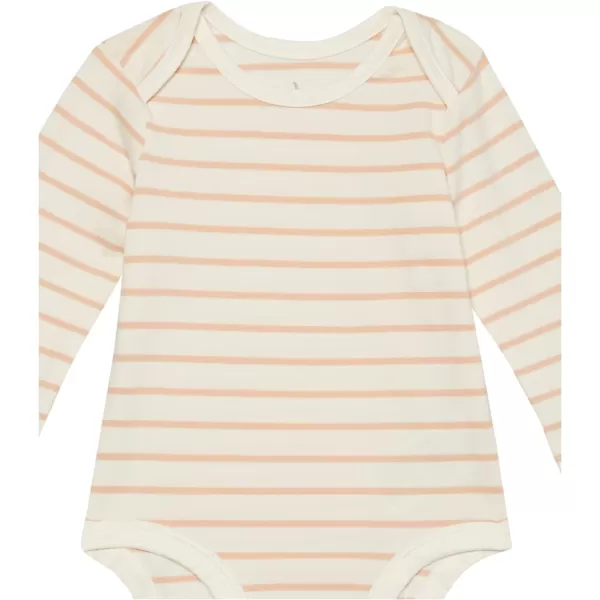 Amazon Essentials Unisex Babies Cotton Stretch Jersey Long Sleeve Bodysuit Previously Amazon Aware Pack of 3Beige MouseLight OrangePink Stripe