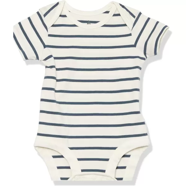 Amazon Essentials Unisex Babies Cotton Stretch Jersey Short Sleeve Bodysuit Previously Amazon Aware Pack of 3Beige BunnyDusty BlueNavy Stripe