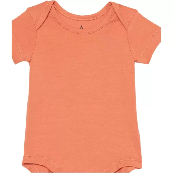 Amazon Essentials Unisex Babies Cotton Stretch Jersey Short Sleeve Bodysuit Previously Amazon Aware Pack of 3Beige MouseLight OrangePink Stripe