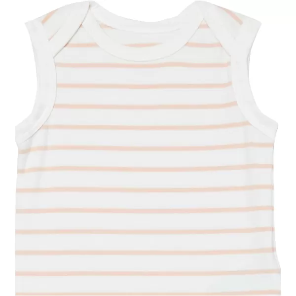 Amazon Essentials Unisex Babies Cotton Stretch Jersey Sleeveless Bodysuit Previously Amazon Aware Pack of 3Beige MouseLight OrangePink Stripe