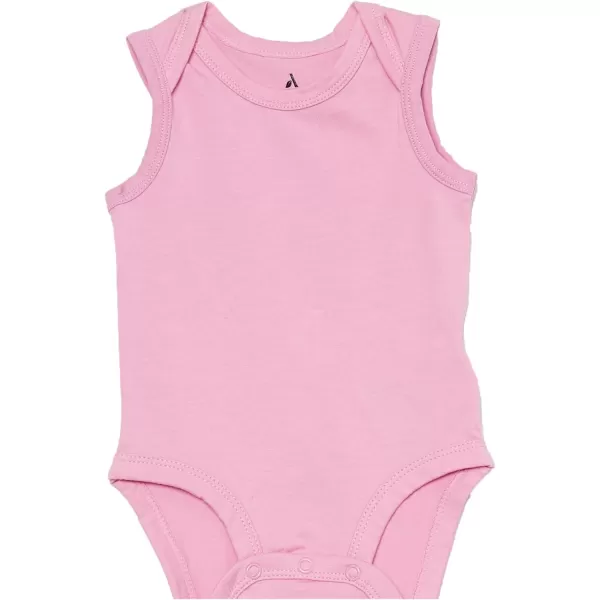 Amazon Essentials Unisex Babies Cotton Stretch Jersey Sleeveless Bodysuit Previously Amazon Aware Pack of 3Light PinkPale PeachFloral Print