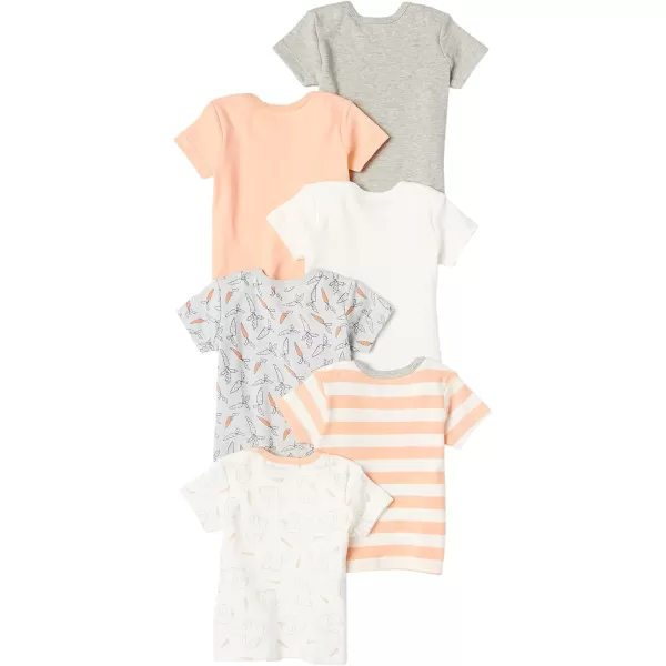 Amazon Essentials Unisex Babies LapShoulder Tee Pack of 6MulticolorCarrotsRabbitStripe