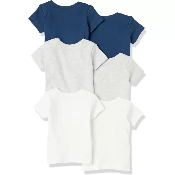 Amazon Essentials Unisex Babies LapShoulder Tee Pack of 6NavyGrey HeatherWhite