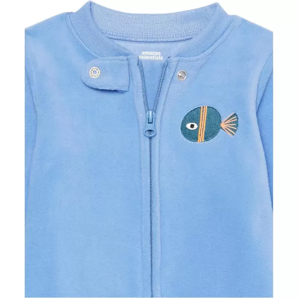 Amazon Essentials Unisex Babies Microfleece Footed ZipFront Sleep and Play Multipacks3 BlueSea Life