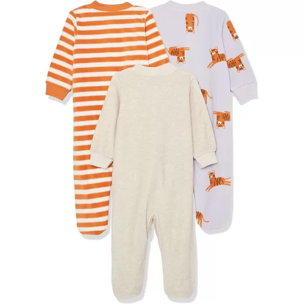 Amazon Essentials Unisex Babies Microfleece Footed ZipFront Sleep and Play Multipacks3 LilacCat