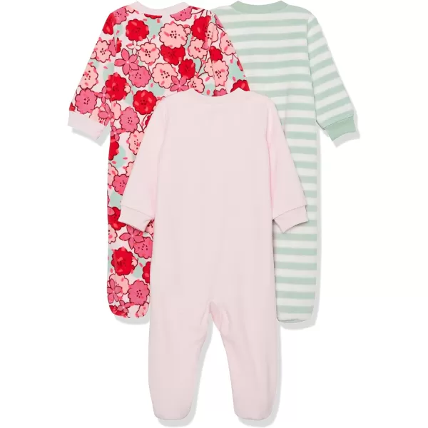 Amazon Essentials Unisex Babies Microfleece Footed ZipFront Sleep and Play Multipacks3 PinkFloral