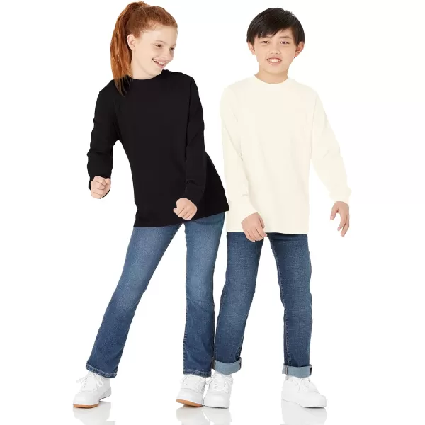 Amazon Essentials Unisex Kids and Toddlers LongSleeve Rib Cuff TShirt Pack of 2BlackIvory