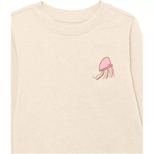 Amazon Essentials Unisex Kids and Toddlers LongSleeve Rib Cuff TShirt Pack of 2Cream JellyfishPink