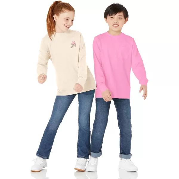 Amazon Essentials Unisex Kids and Toddlers LongSleeve Rib Cuff TShirt Pack of 2Cream JellyfishPink