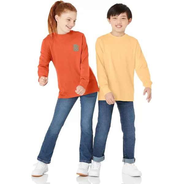 Amazon Essentials Unisex Kids and Toddlers LongSleeve Rib Cuff TShirt Pack of 2Light OrangeMelon Orange Snake