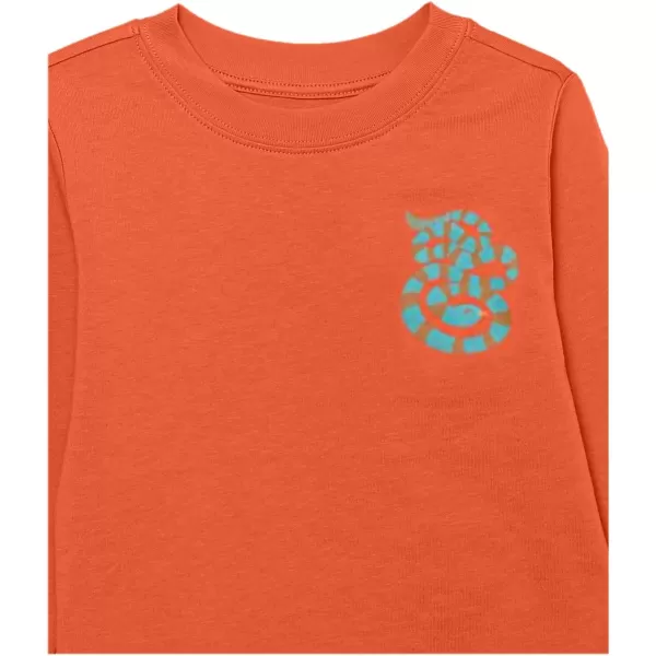 Amazon Essentials Unisex Kids and Toddlers LongSleeve Rib Cuff TShirt Pack of 2Light OrangeMelon Orange Snake