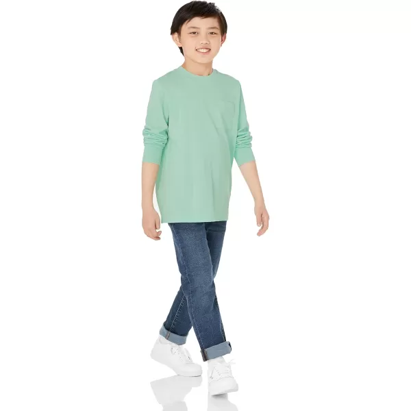 Amazon Essentials Unisex Kids and Toddlers LongSleeve Rib Cuff TShirt Pack of 2Light PurpleMint Green Flower