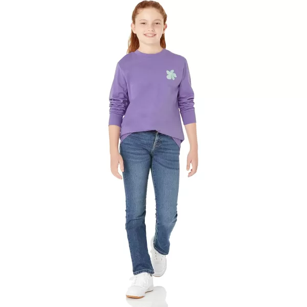 Amazon Essentials Unisex Kids and Toddlers LongSleeve Rib Cuff TShirt Pack of 2Light PurpleMint Green Flower