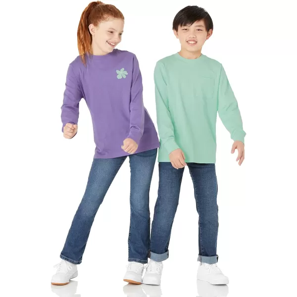 Amazon Essentials Unisex Kids and Toddlers LongSleeve Rib Cuff TShirt Pack of 2Light PurpleMint Green Flower