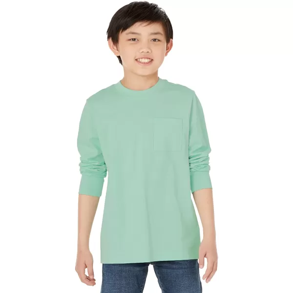 Amazon Essentials Unisex Kids and Toddlers LongSleeve Rib Cuff TShirt Pack of 2Light PurpleMint Green Flower