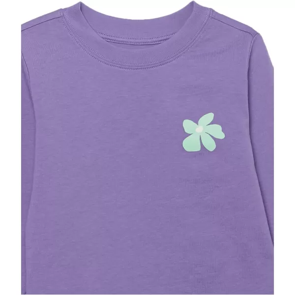 Amazon Essentials Unisex Kids and Toddlers LongSleeve Rib Cuff TShirt Pack of 2Light PurpleMint Green Flower