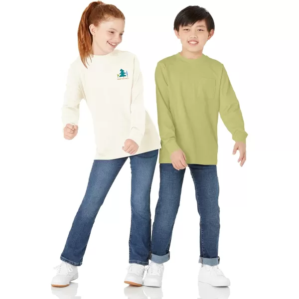 Amazon Essentials Unisex Kids and Toddlers LongSleeve Rib Cuff TShirt Pack of 2Sage GreenOffwhite Great Outdoors