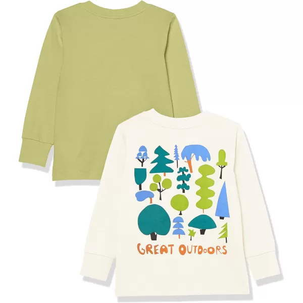 Amazon Essentials Unisex Kids and Toddlers LongSleeve Rib Cuff TShirt Pack of 2Sage GreenOffwhite Great Outdoors