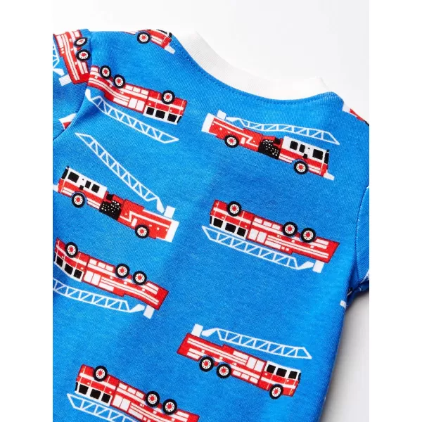 Amazon Essentials Unisex Toddlers and Babies SnugFit Cotton Footed Sleeper Pajamas Multipacks1 Blue Firetruck