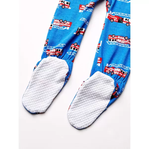 Amazon Essentials Unisex Toddlers and Babies SnugFit Cotton Footed Sleeper Pajamas Multipacks1 Blue Firetruck