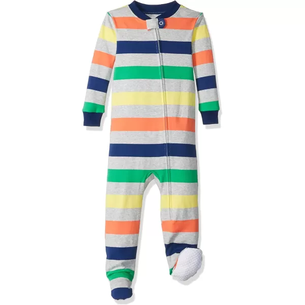 Amazon Essentials Unisex Toddlers and Babies SnugFit Cotton Footed Sleeper Pajamas Multipacks1 GreyStripe