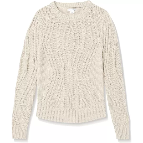 Amazon Essentials Womens 100 Cotton Crewneck Cable SweaterBeige