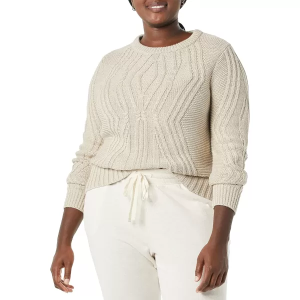 Amazon Essentials Womens 100 Cotton Crewneck Cable SweaterBeige