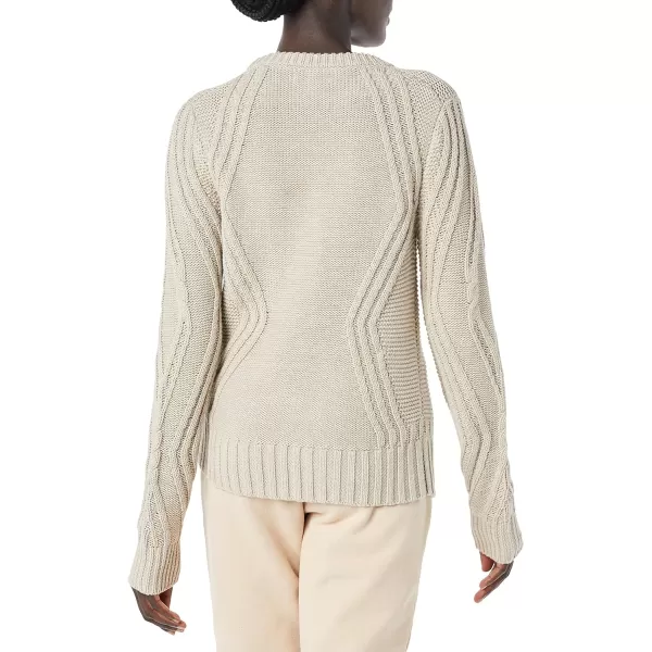 Amazon Essentials Womens 100 Cotton Crewneck Cable SweaterBeige