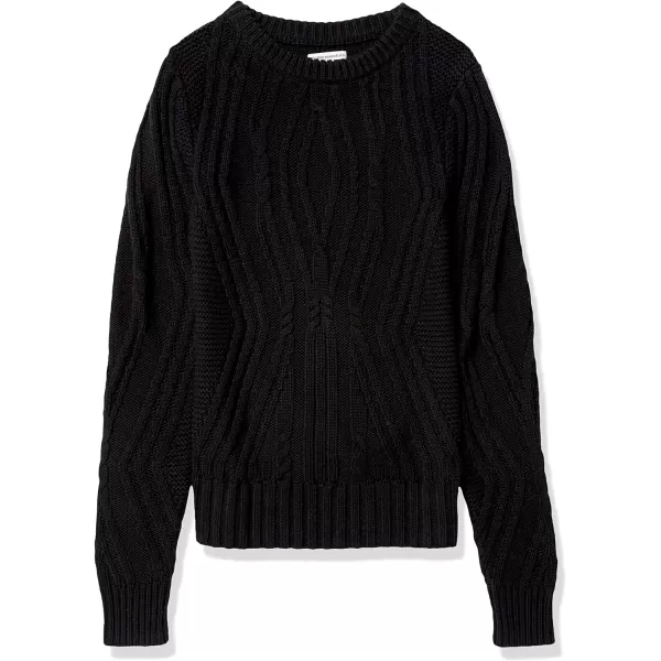 Amazon Essentials Womens 100 Cotton Crewneck Cable SweaterBlack