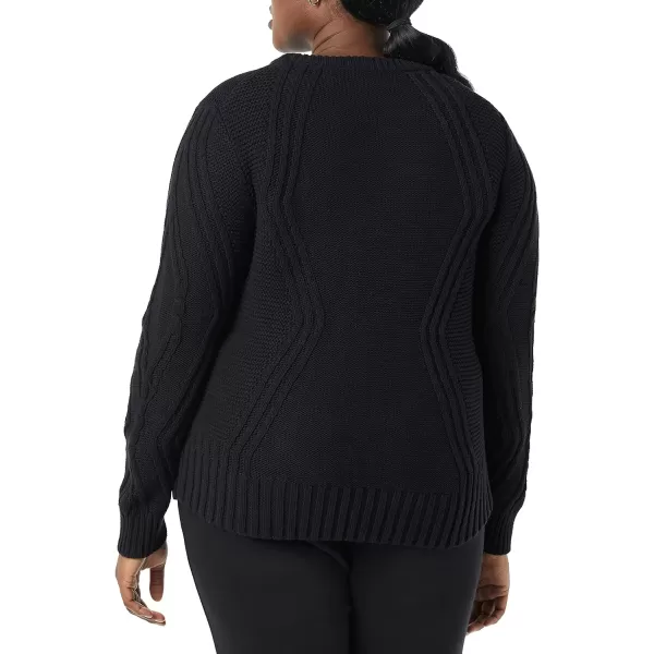 Amazon Essentials Womens 100 Cotton Crewneck Cable SweaterBlack