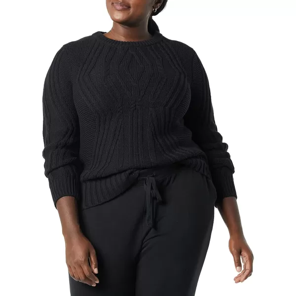 Amazon Essentials Womens 100 Cotton Crewneck Cable SweaterBlack