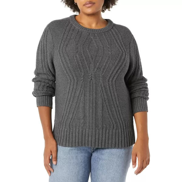 Amazon Essentials Womens 100 Cotton Crewneck Cable SweaterCharcoal Heather