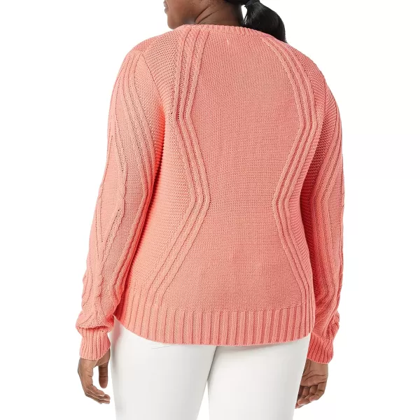 Amazon Essentials Womens 100 Cotton Crewneck Cable SweaterCoral Pink