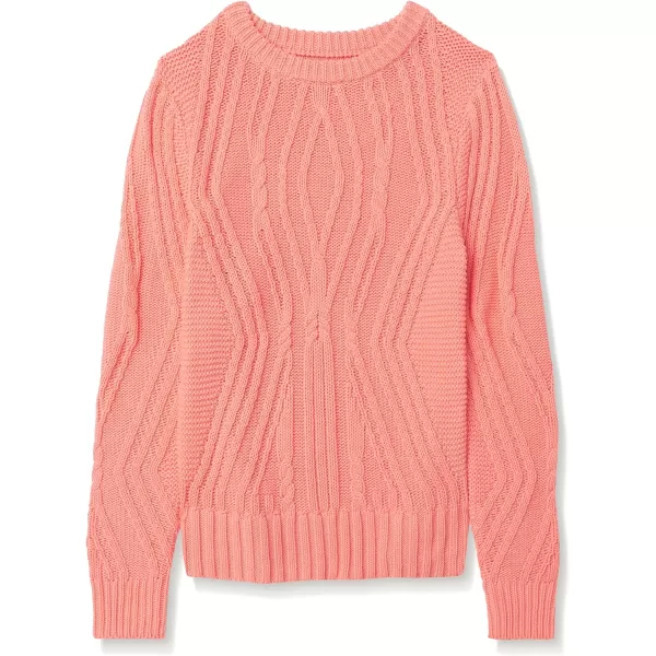 Amazon Essentials Womens 100 Cotton Crewneck Cable SweaterCoral Pink