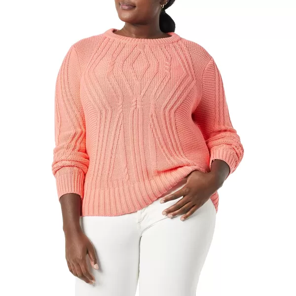 Amazon Essentials Womens 100 Cotton Crewneck Cable SweaterCoral Pink