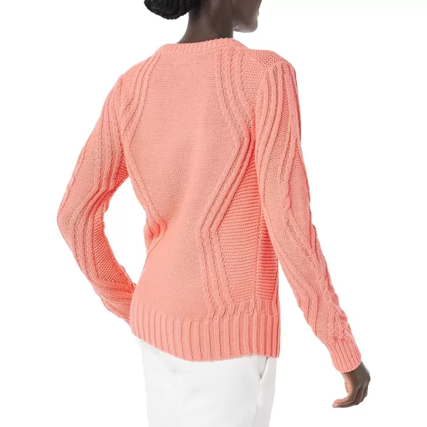 Amazon Essentials Womens 100 Cotton Crewneck Cable SweaterCoral Pink