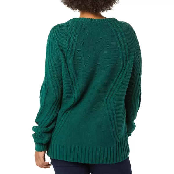 Amazon Essentials Womens 100 Cotton Crewneck Cable SweaterDark Green