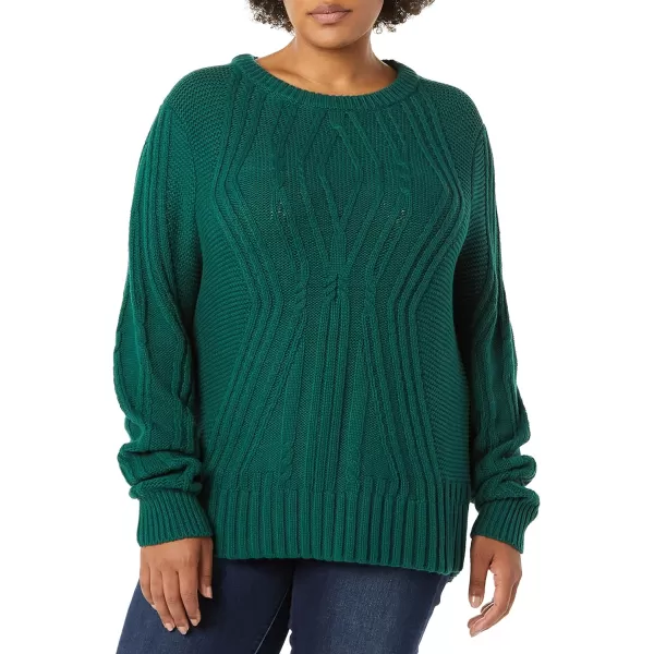 Amazon Essentials Womens 100 Cotton Crewneck Cable SweaterDark Green