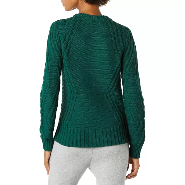 Amazon Essentials Womens 100 Cotton Crewneck Cable SweaterDark Green