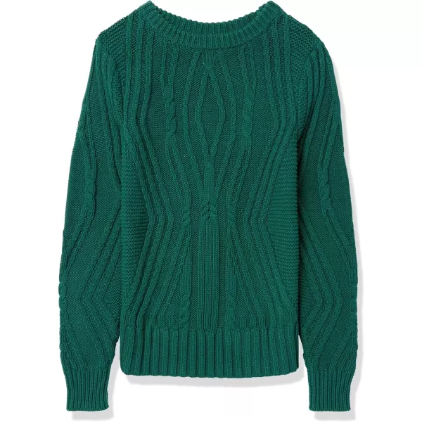 Amazon Essentials Womens 100 Cotton Crewneck Cable SweaterDark Green