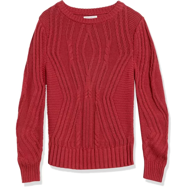 Amazon Essentials Womens 100 Cotton Crewneck Cable SweaterDark Red