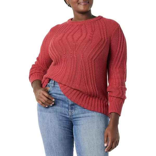 Amazon Essentials Womens 100 Cotton Crewneck Cable SweaterDark Red