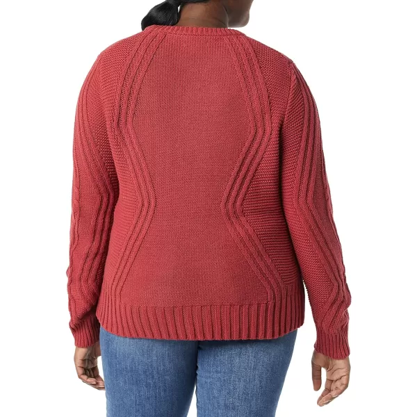 Amazon Essentials Womens 100 Cotton Crewneck Cable SweaterDark Red