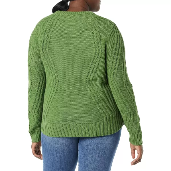 Amazon Essentials Womens 100 Cotton Crewneck Cable SweaterGreen