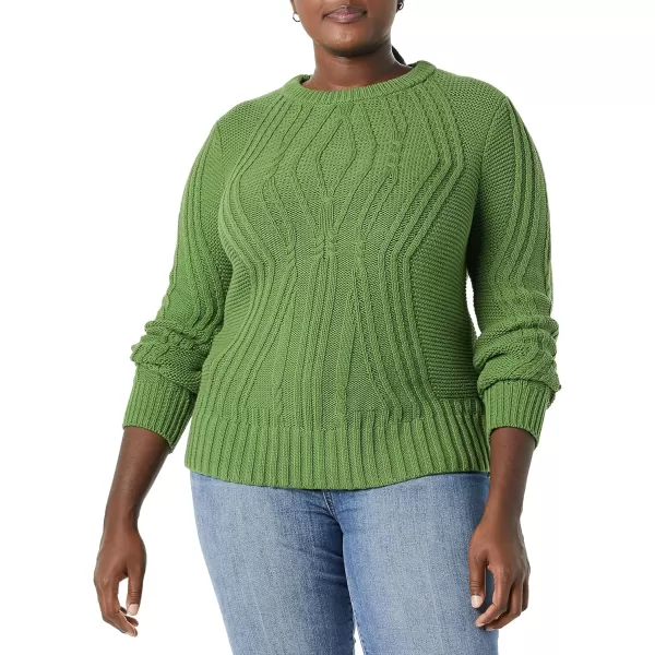 Amazon Essentials Womens 100 Cotton Crewneck Cable SweaterGreen