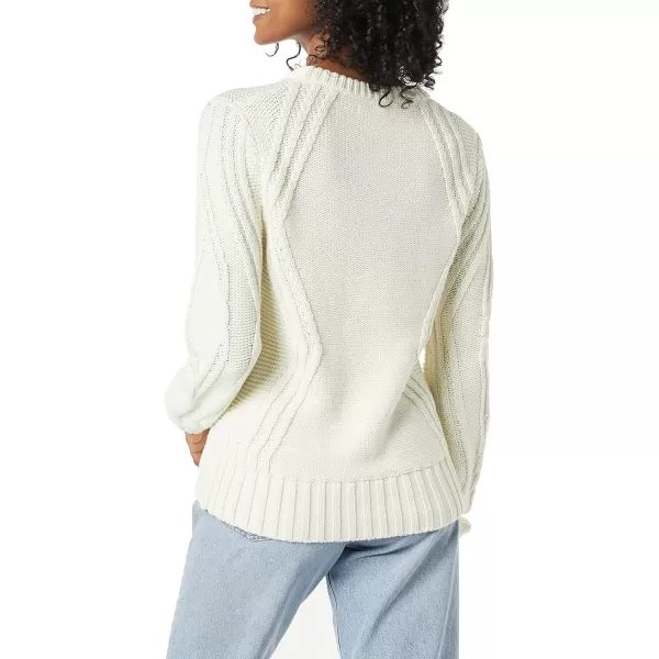 Amazon Essentials Womens 100 Cotton Crewneck Cable SweaterIvory