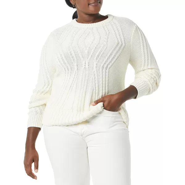 Amazon Essentials Womens 100 Cotton Crewneck Cable SweaterIvory